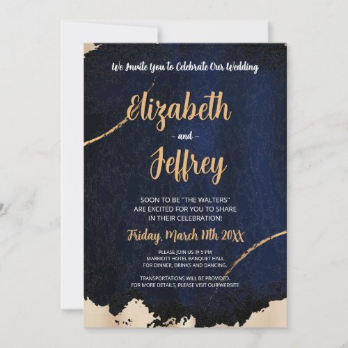 Gold Metallic Brushed  Dark Blue Texture Invitation