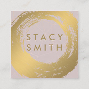 Gold Metallic Brushed Rose Gold Poly Background Square Business Card