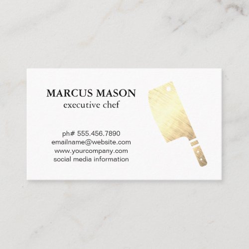 Gold Metallic Butcher Knife Business Card