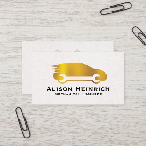Gold Metallic Car and Wrench  Mechanic Business Card