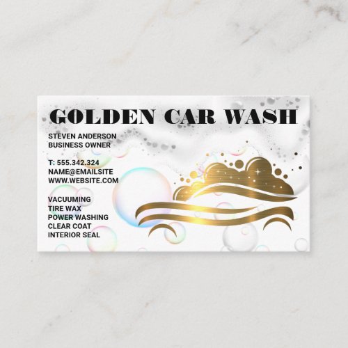 Gold Metallic Car Wash Logo  Soap Bubbles Foam Business Card