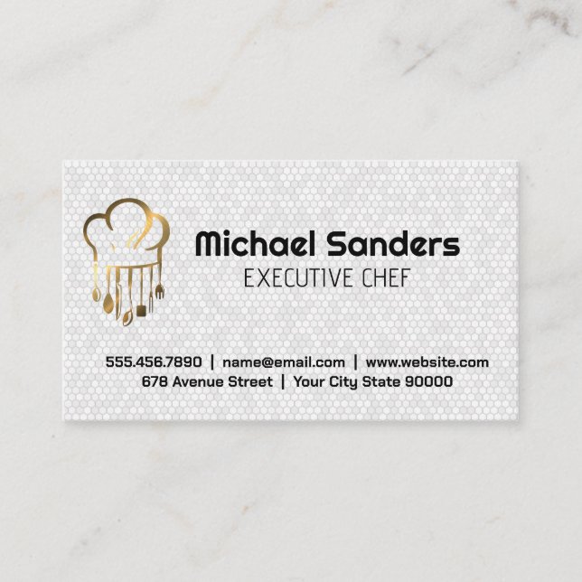 Gold Metallic Chef Logo | Culinary Business Card (Front)