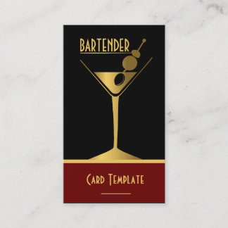 Gold Metallic Cocktail Logo Bartender Business Card