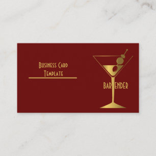 Gold Metallic Cocktail Logo Bartender Business Card