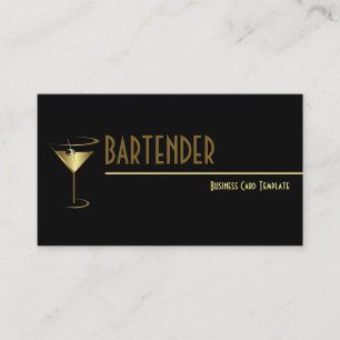 Gold Metallic Cocktail Logo Bartender Business Card