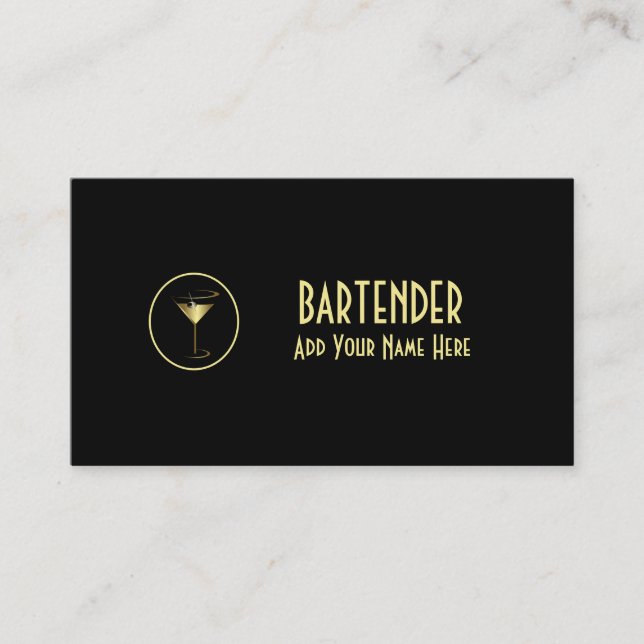 Gold Metallic Cocktail Martini Bartender Business Card (Front)