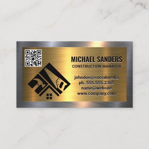 Gold Metallic  Construction Logo  Real Estate Business Card