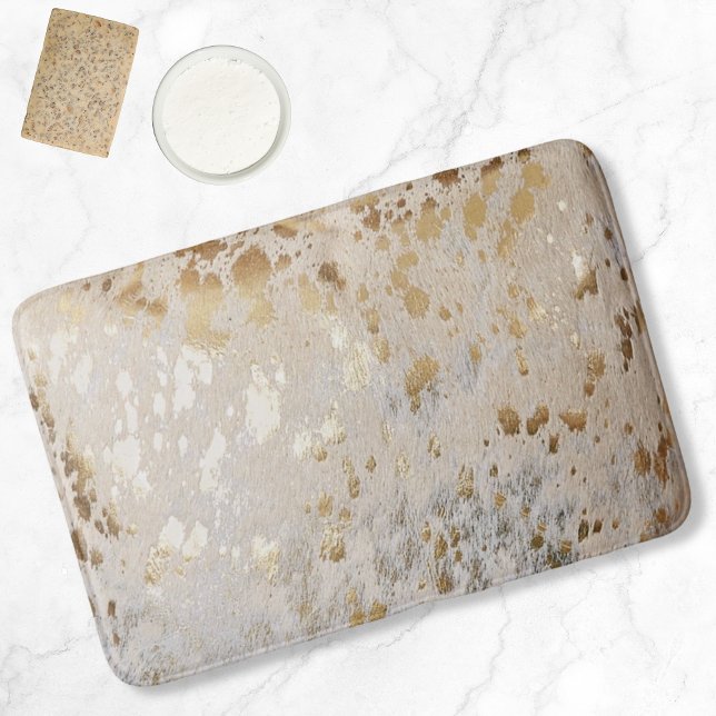 Gold Metallic Cowhide Print | Luxurious Bath Mat (Gold Cowhide Print Metallic Bath Mat
)