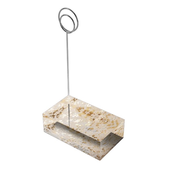 Gold Metallic Cowhide Print | Luxurious Place Card Holder (Corner)