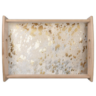 Gold Metallic Cowhide Print Luxurious Serving Tray