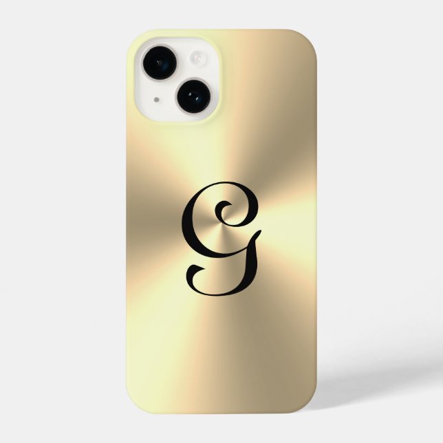 Gold metallic custom monogram iPhone 14 Case (Back)