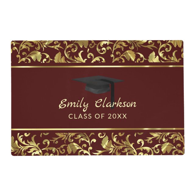 Gold Metallic Damask Paper Placemat (Front)