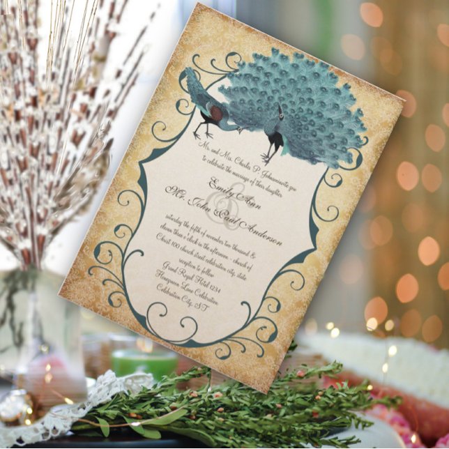 Gold Metallic-Damask Peacock Invitation (Creator Uploaded)