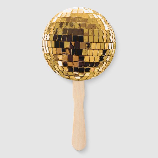 Gold Metallic Disco Ball Hand Fan (Front)