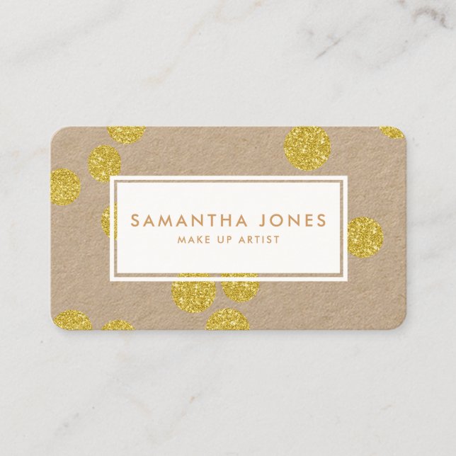 Gold Metallic Dots Classic Modern Make Up Artist Business Card (Front)