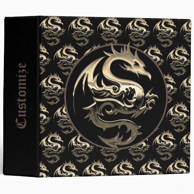 Gold Metallic Dragon 3 Ring Binder (Front/Spine)