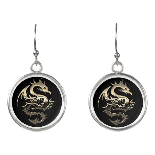 Gold Metallic Dragon Earrings (Front)