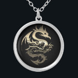 Gold Metallic Dragon  Silver Plated Necklace<br><div class="desc">*Customize with your choice of background colors.</div>