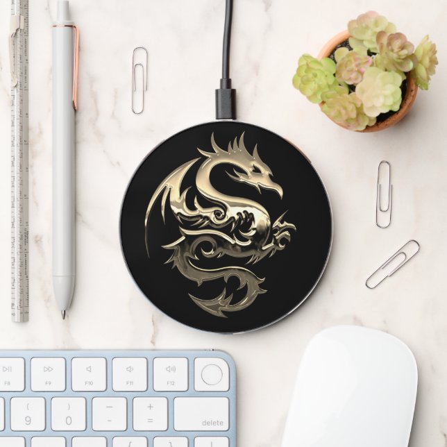Gold Metallic Dragon   Wireless Charger (Desk)