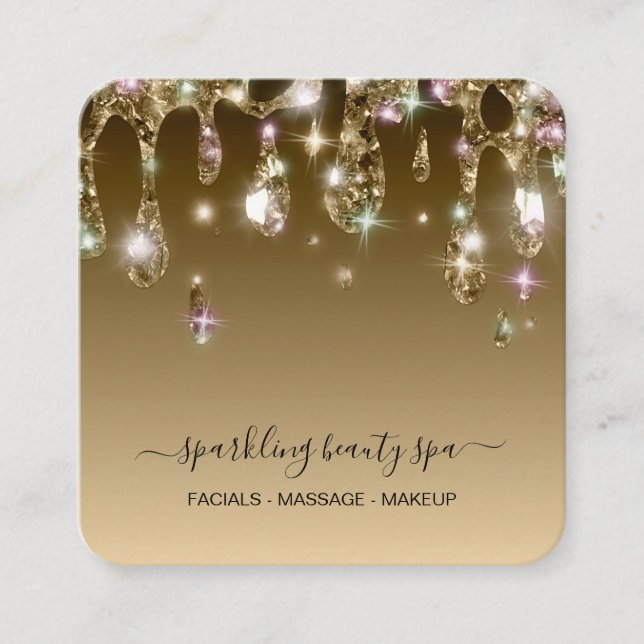 *~* GOLD Metallic Drip Dripping GLITTER AP7 Square Business Card (Front)