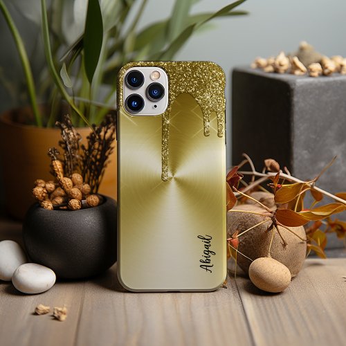 Gold Metallic Dripping Glitter Stylish iPhone 13 Pro Max Case