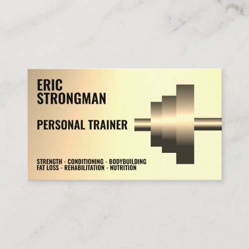 Gold metallic dumbbell  business card