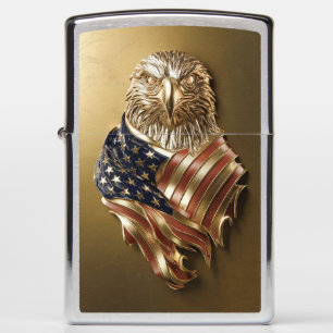 Gold Metallic Eagle Head with American Flag #1 Zippo Lighter