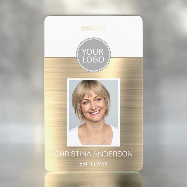 Gold Metallic Employee Name Logo Photo Corporate Badge
