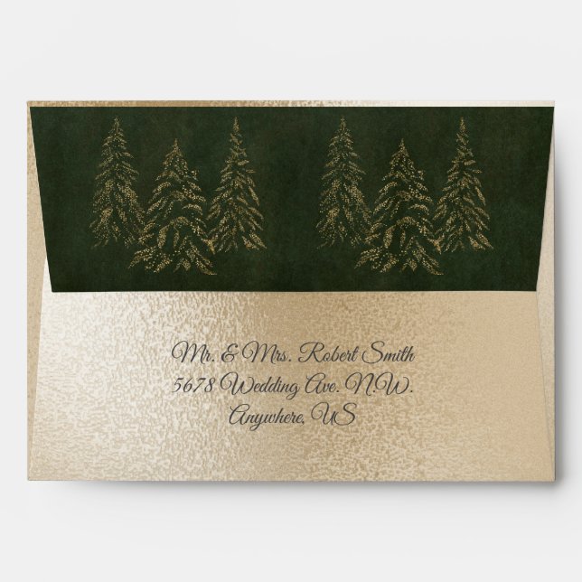 Gold Metallic Fairy Light Elegant Pine Wedding Envelope (Back (Top Flap))