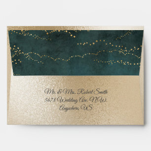Gold Metallic Fairy Lights Elegant Green Wedding  Envelope