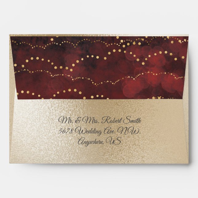 Gold Metallic Fairy Lights Elegant Red Wedding  Envelope (Back (Top Flap))