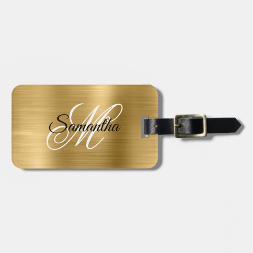 Gold Metallic Fancy Monogram Luggage Tag