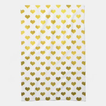 Gold Metallic Faux Foil Hearts Polka Dot Heart Kitchen Towel by ZZ_Templates at Zazzle