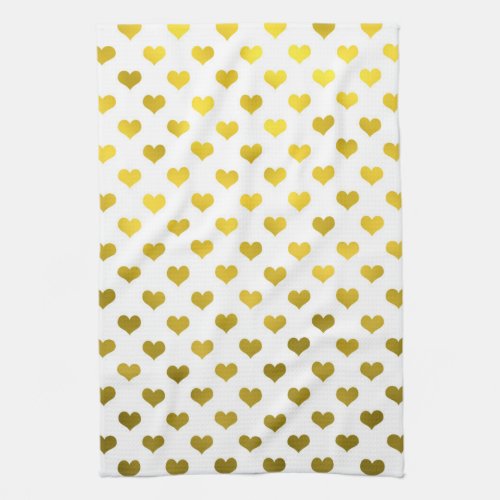 Gold Metallic Faux Foil Hearts Polka Dot Heart Kitchen Towel