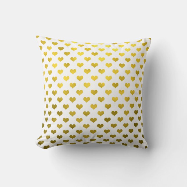 Gold Metallic Faux Foil Hearts Polka Dot Heart Throw Pillow (Front)