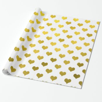 Gold Metallic Faux Foil Hearts Polka Dot Heart Wrapping Paper by ZZ_Templates at Zazzle