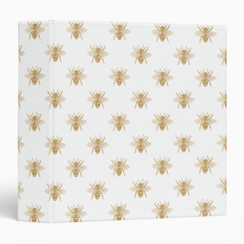 Gold Metallic Faux Foil Photo_Effect Bees on White 3 Ring Binder