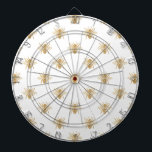 Gold Metallic Faux Foil Photo-Effect Bees on White Dartboard<br><div class="desc">Gold Metallic Foil Bees on White Gold Metallic Faux Foil photo-effect bees repeat in a shabby chic vintage pattern on a white background bees, gold, gold bees, metallic gold metallic, faux, faux gold, photo-effect, gold photo-effect, black, gold on white, vintage, shabby, chic, shabby chic, bee repeat, honey, honey gold, wasp...</div>