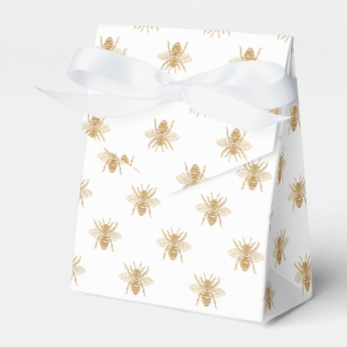 Gold Metallic Faux Foil Photo_Effect Bees on White Favor Boxes