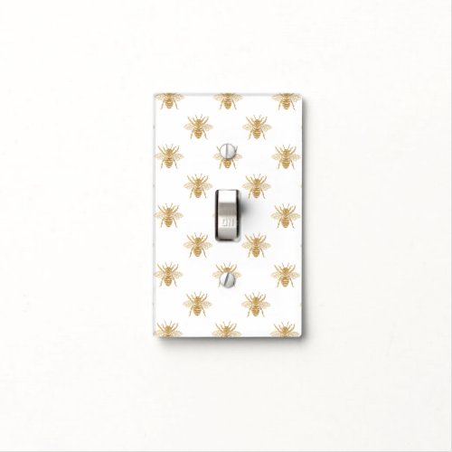 Gold Metallic Faux Foil Photo_Effect Bees on White Light Switch Cover