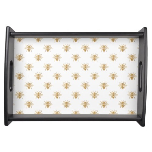 Gold Metallic Faux Foil Photo_Effect Bees on White Serving Tray