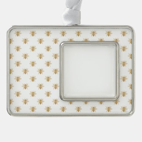 Gold Metallic Faux Foil Photo_Effect Bees on White Silver Plated Framed Ornament