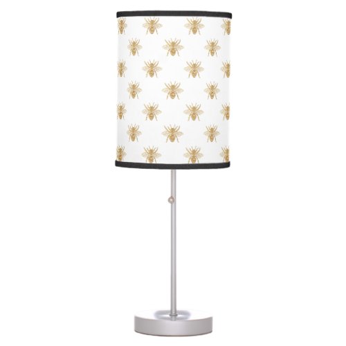 Gold Metallic Faux Foil Photo_Effect Bees on White Table Lamp