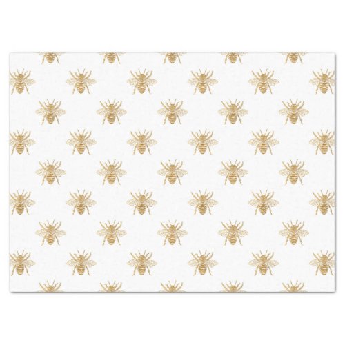 Gold Metallic Faux Foil Photo_Effect Bees on White Tissue Paper