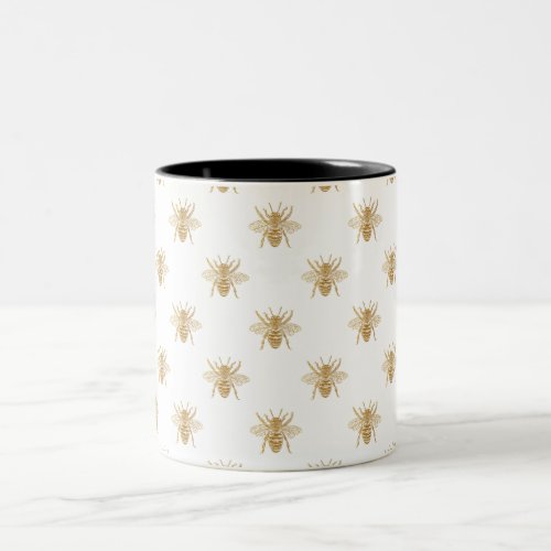 Gold Metallic Faux Foil Photo_Effect Bees on White Two_Tone Coffee Mug