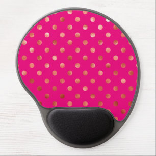 Gold Metallic Faux Foil Polka Dot Pink Background Gel Mouse Pad