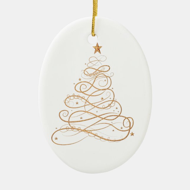 Gold Metallic Filigree Christmas Tree Ceramic Ornament (Front)