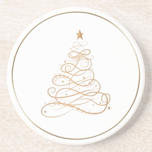Gold Metallic Filigree Christmas Tree Pattern Coaster