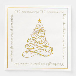 Gold Metallic Filigree "O Christmas Tree" Lyrics Paper Dinner Napkins