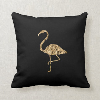 Gold Metallic Flamingo on Black Throw Pillow